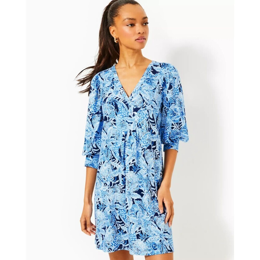 Lilly Pulitzer Cass Dress XXS Bonaire Blue Coastal Constellation Shift NWOT